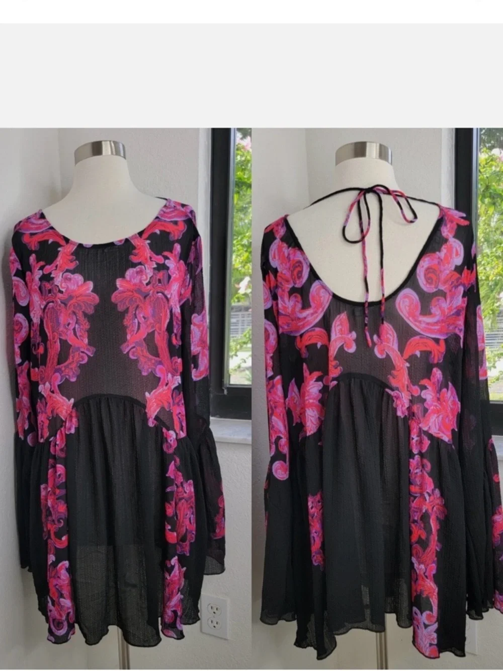 Free People Black Tunic Dress with Pink Floral Print - Picture 3 of 3